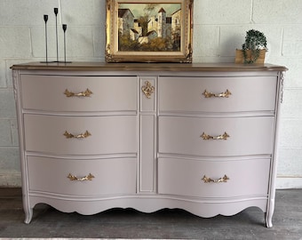 French Provincial Dresser in Dusty Blush & Natural Wood