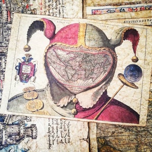 Medieval Map Replica • Fool's Cap World Map, 1590 • Handcrafted Print, Illuminated with Gold Paint, Beeswax Finish