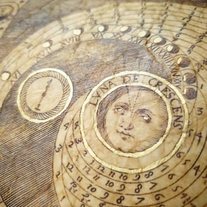 Medieval Art Replica • The Selenic Shadowdial, Athanasius Kirchner, 1646 • Handcrafted Print, Illuminated with Gold Paint, Beeswax Finish