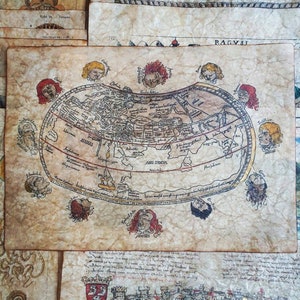 Replica di mappa medievale • Mappa tolemaica di Gregor Reisch, 1503 • Stampa artigianale, illuminata con vernice dorata, finitura a cera d'api