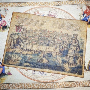 Mittelalterliche Kunst-Replik • Ragusa von Konrad Grünenberg, 1486 • Handgefertigter Druck, mit Goldfarbe bemalt, mit Bienenwachs überzogen