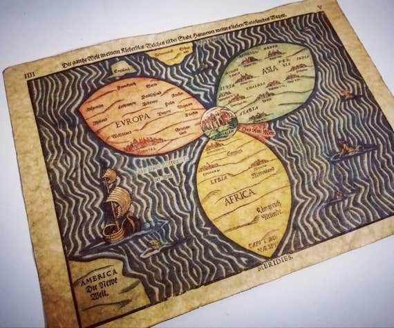Medieval Map Replica Bunting Clover Leaf Map 1581 | Etsy