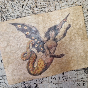 Vintage Mythologie Kunstreplik • Lamia von Friedrich Justin Bertuch, 1806 • Handgefertigter Druck, mit Goldfarbe beleuchtet, mit Bienenwachs überzogen