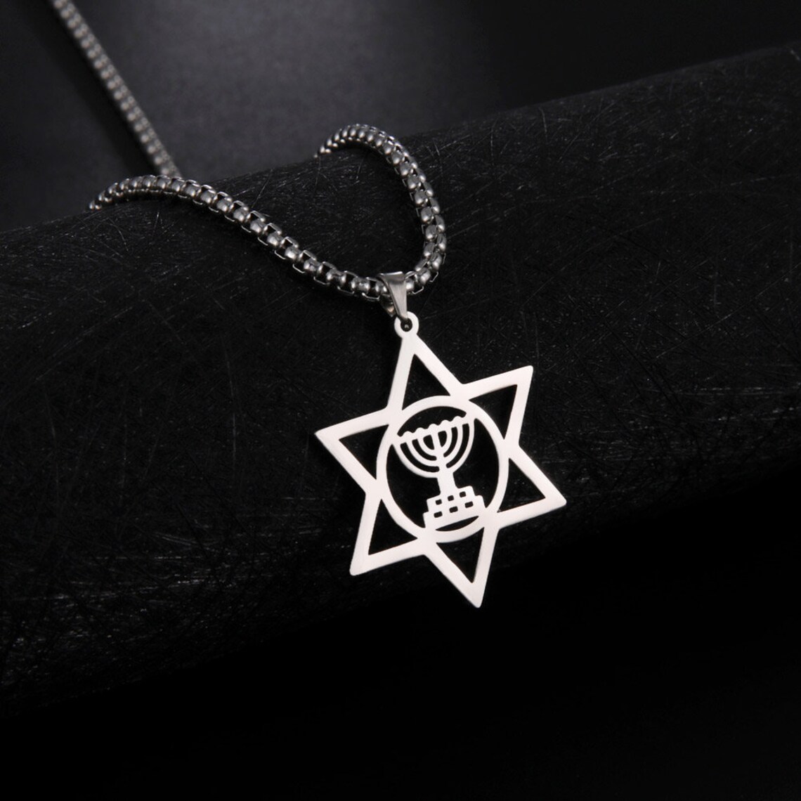 Solid 14K Gold Star of David & Menorah Necklace Custom Etsy