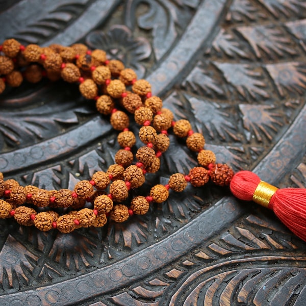 Five face Rudraksha Mala 108+1 Beads - Handmade 8MM Rudraksha Mala - Rudraksha Japa Mala 8MM - 5 Face Rudraksha Mala - lord Shiva Japa Mala