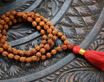 Five face Rudraksha Mala 108+1 Beads - Handmade 8MM Rudraksha Mala - Rudraksha Japa Mala 8MM - 5 Face Rudraksha Mala - lord Shiva Japa Mala