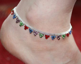 Stunning Diamante Anklet/Multi Coloured Anklet/Bollywood Anklet/Indian wedding Payal/Ankle Foot Bracelet/ single or pair