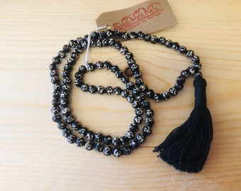 Om Necklace handmade mala glass beads black thread OM shiva necklace