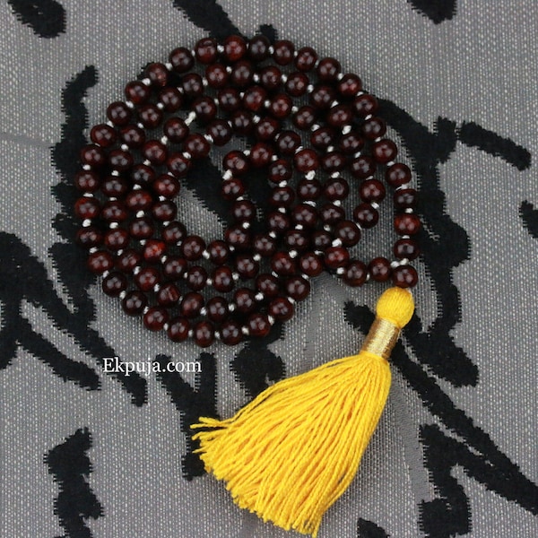 Rare Red Sandalwood Mala 108+1 Beads Hindu Japa Meditation Yoga Necklace Rosary - Red Chandan Mala - Hindu Mala Chandan Japa Mala Handmade