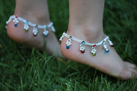 Stunning multi color Diamonte Tobillo Cadena Tobillera Payal Niños Individual o Par