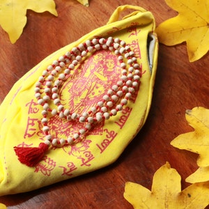 Krishna japa mala with bag/ SHRI Krishna tulsi brasil prayer beads with japa bag image 1