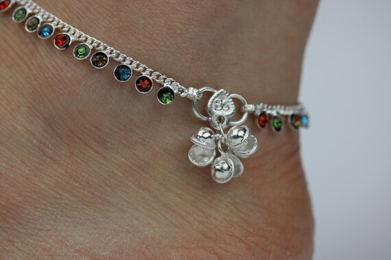 Multi colour Diamonte Anklet chain wedding Adult payal Bollywood foot chain Multi colour Diamonte Anklet chain wedding Adult payal Bollywood foot chain