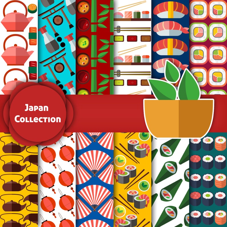 Japanense Digital Paper Japan Papers Sushi Digital Paper Etsy
