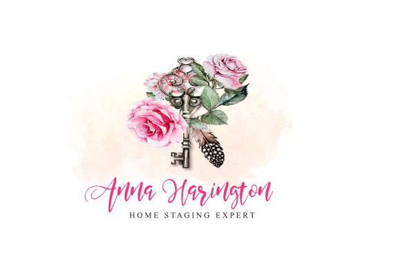 Diy Logo Key Logo Feather Logo Home Logo Floral Logo Leaf Etsy