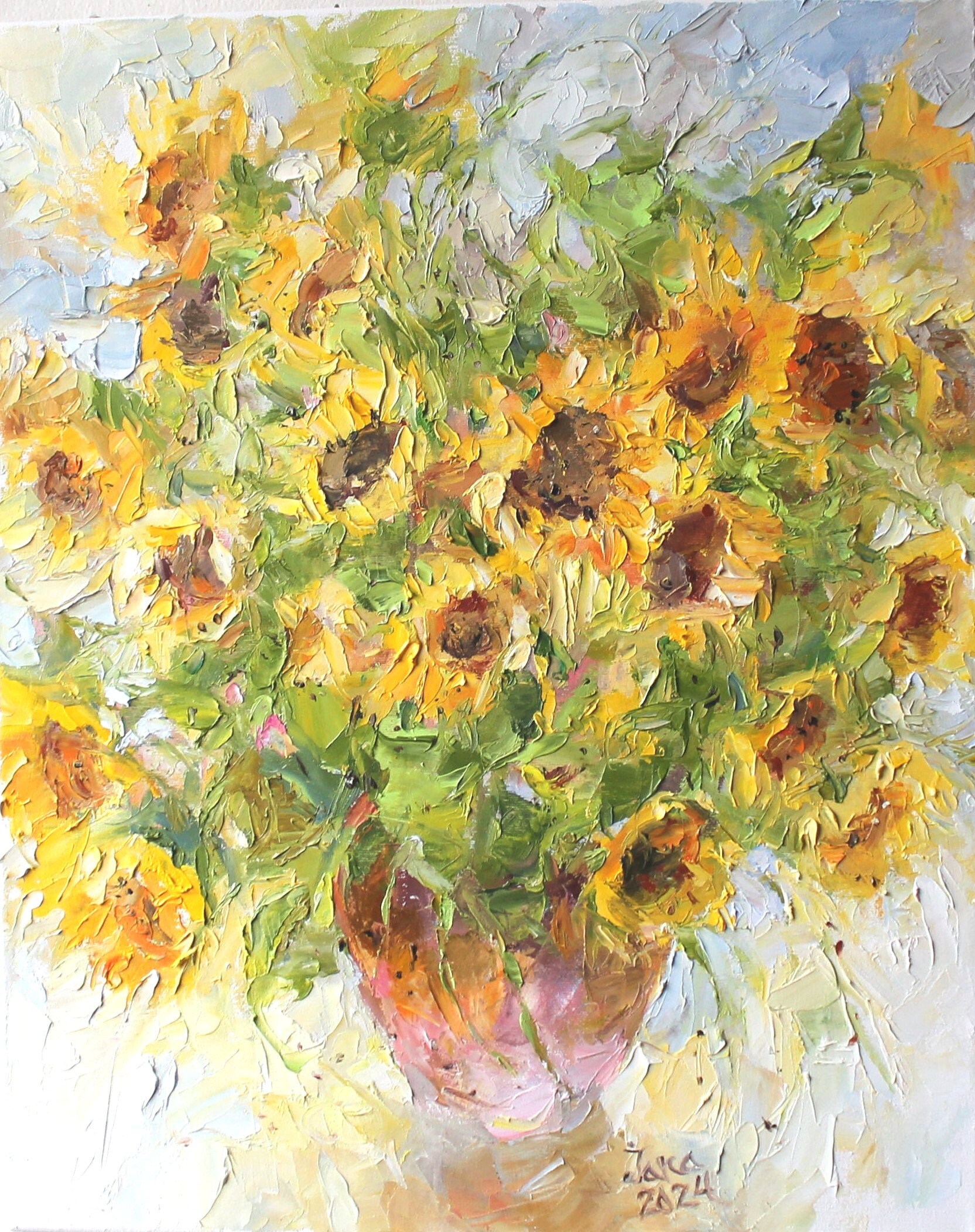 Sunflowers in Vase Still Life Impasto Impressionism Bouquet of Summer ...