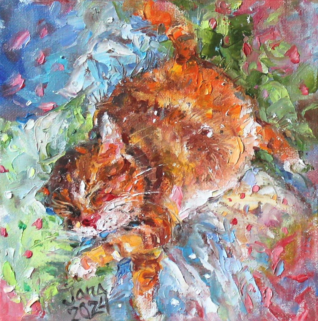 Orange Tabby Cat Oil Painting: Impressionism Pet Portrait (8x8) - Etsy