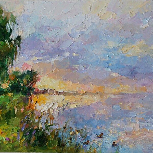 Evening on Saint-Lawrence River Country Landscape  Impressionism Original Oil Painting by Jana Hazurin