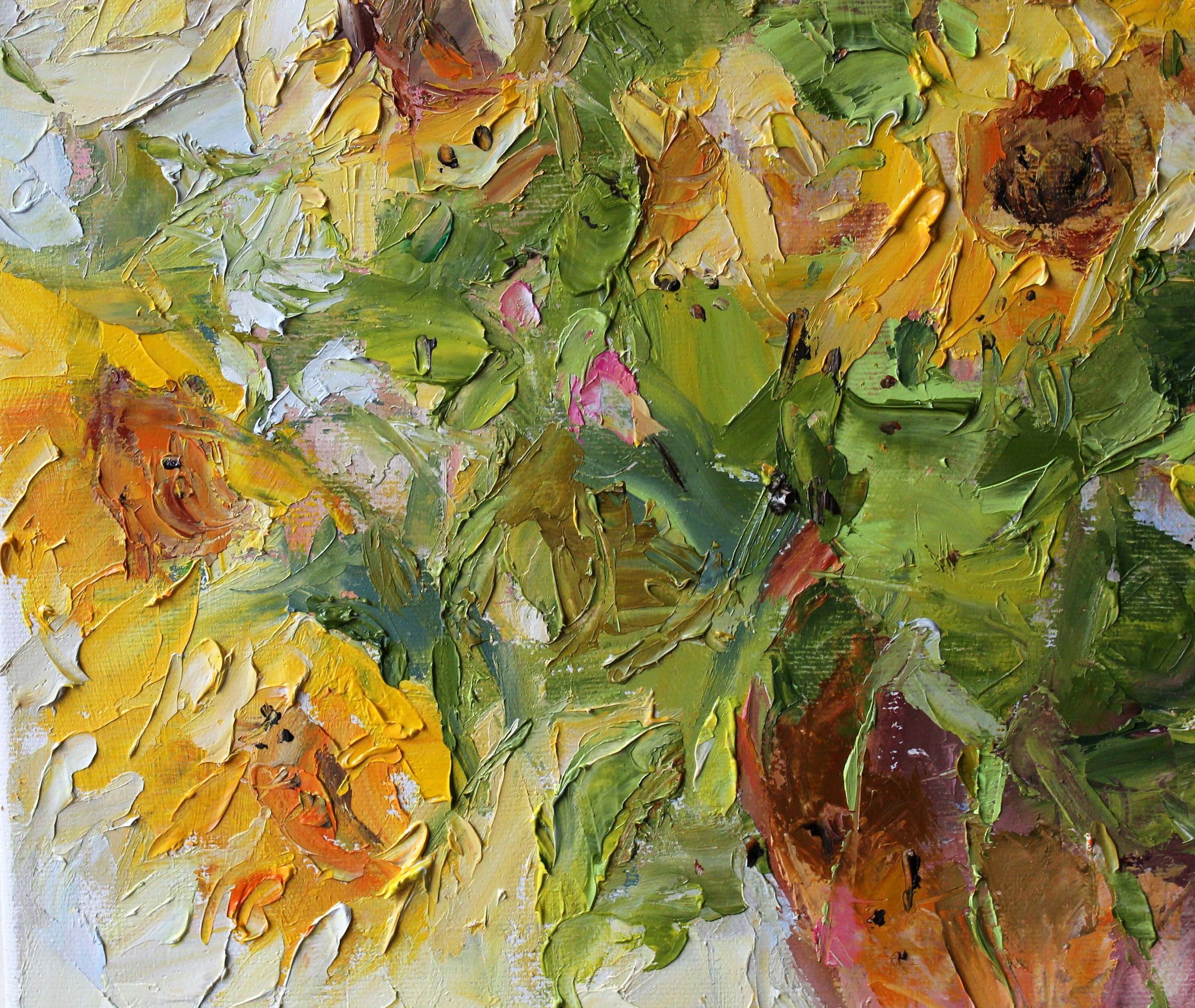 Sunflowers in Vase Still Life Impasto Impressionism Bouquet of Summer ...