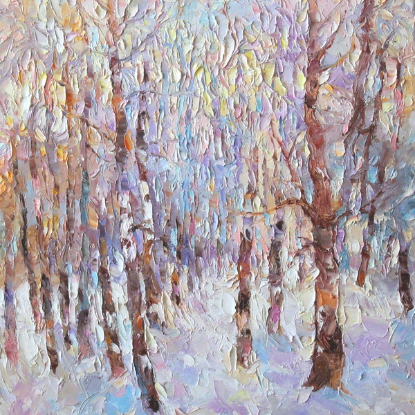 Winter landscape  Forest on a Snowy Evening Frost  Quebec Original oil painting,