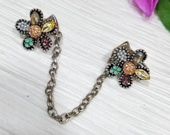 Rhinestone Flower Sweater Clip: Pearl Cardigan Collar Chain