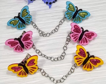 Butterfly Sweater Clip: Girls Cardigan Clasp with Silver Chain