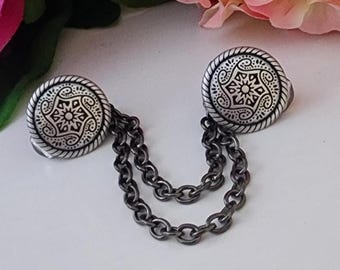 Clip para suéter con mandala celta: cierre de cárdigan en plata antigua