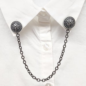 Antiqued Silver Collar Pin, Collar Pin, Sweater Pin, Cardigan Pin, Sweater Closure 5079