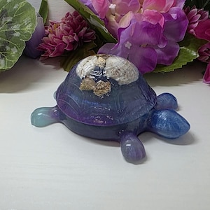 Resin Mini Turtle Trinket Box with Shells