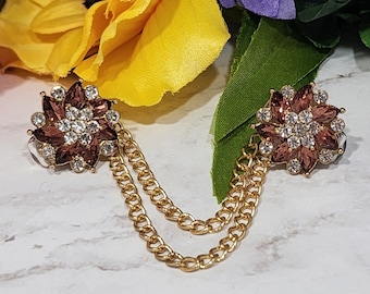 Gold Flower Rhinestone Sweater Clip: Cardigan Collar Brooch