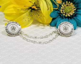 Round Silver Rhinestone Sweater Cardigan Clip, Sweater Closure 5227