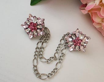 Pink Rhinestone Flower Sweater Clip, Cardigan Closure