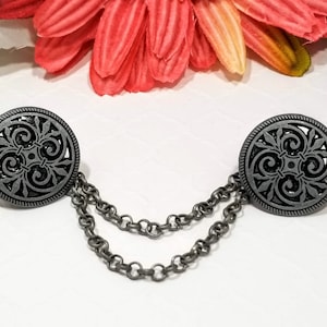 Gray fleur de lis Round Sweater Clip, Cardigan Clip, Sweater Clasp, Sweater Closure, 5224