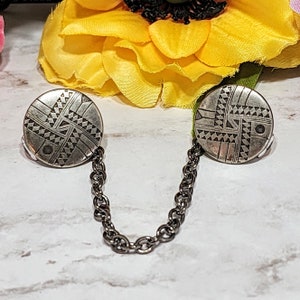 Antiqued Silver Sweater Clip: Cardigan Clasp with Black Chain