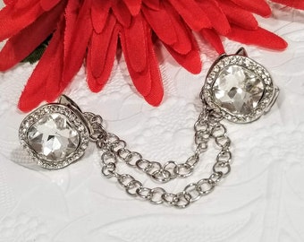 Rhinestone Sweater Clip: Silver Cardigan Collar Guard