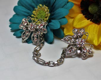 Rhinestone Bow Sweater Clip, Cardigan Clip, Collar Clip, Collar Pin, Sweater Guard, Sweater Closure 5014