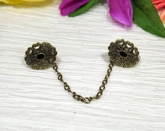 Bronzed Rhinestone Sweater Clip: Vintage Inspired Cardigan Collar Closure