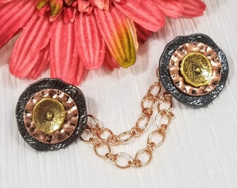 Grey and Rose Gold Sweater Clip, Cardigan Clip, Collar Clip, Sweater Guard, Sweater Closure 5097
