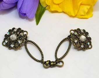 Bronze Rhinestone Sweater Clip: Cardigan Collar Guard
