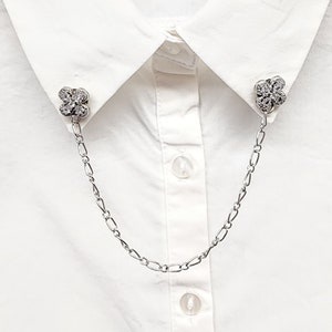 Rhinestone Collar Pin: Silver Sweater Clip, Cardigan Closure