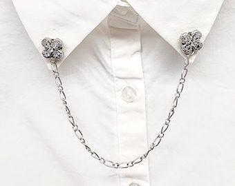 Rhinestone Collar Pin: Silver Sweater Clip, Cardigan Closure