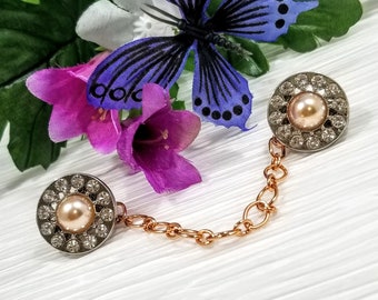 Rose Gold Sweater Clip: Rhinestone Pearl Cardigan Closure