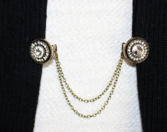 Bronze Rhinestone Sweater Clip: Cardigan Collar Closure