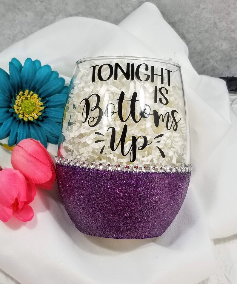 Glitter Wine Glass Bottoms up Glitter Wine Glass 20oz Wine Etsy