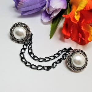Faux Pearl Sweater Clip: Round Cardigan Closure