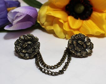 Bronze Flower Sweater Clip: Cardigan Collar Closure
