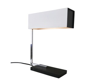 Black and white desk light with adjustable perforated shade, 1970s
