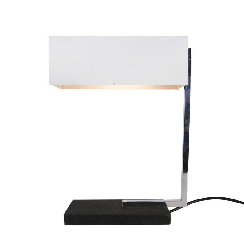 1970s Black and white desk light with adjustable perforated shade