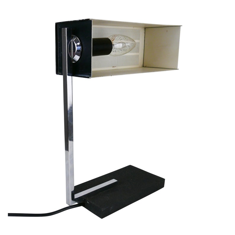 1970s Black and white desk light with adjustable perforated shade