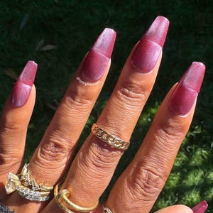 Crimson Veil - Burgundy Velvet Cat-Eye Press-On Nail Extensions 10pcs