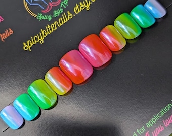 Rainbow Brite - Rainbow Ombre Chrome Glazed False Press-On Nail Extensions 10pcs